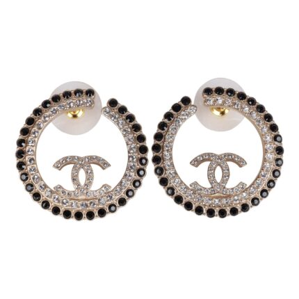 These hoop earrings are in the signature CC logo with black and clear crystals.