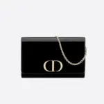 Introducing the elegant Christian Dior Black 30 Montaigne Patent Calfskin Wallet On Chain S2059