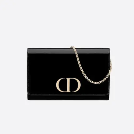 Introducing the elegant Christian Dior Black 30 Montaigne Patent Calfskin Wallet On Chain S2059