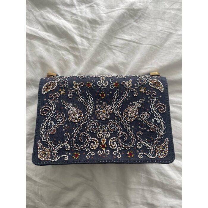 DIOR J’ADIOR Blue Denim Embroidered Crossbody Bag  Blue denim handbag
