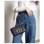 ensuring a modern and stylish look.The Dior Caro bag offers versatility in carrying options. It comes with a removable signature ‘CD’ chain link shoulder strap that can be replaced with a wide embroidered strap