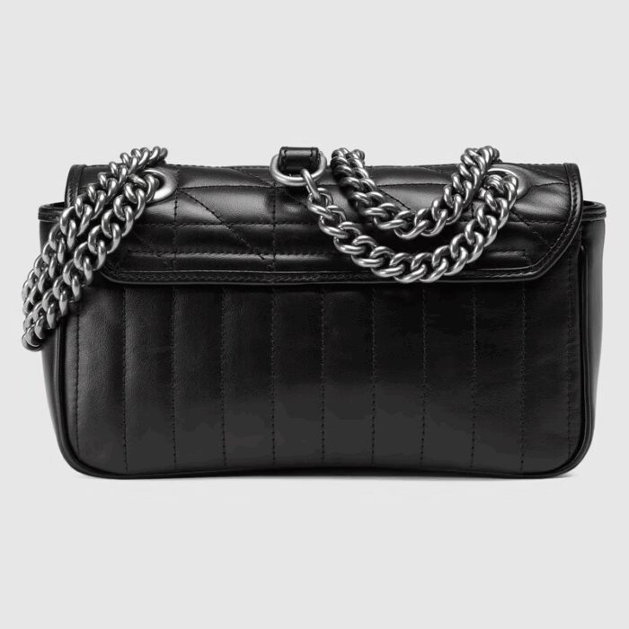 the mini shoulder bag is reimagined with a new geometric take on its signature finish that combines vertical and diagonal motifs.