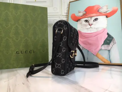 this bag features iconic logo details such as the allover GG motif and Horsebit