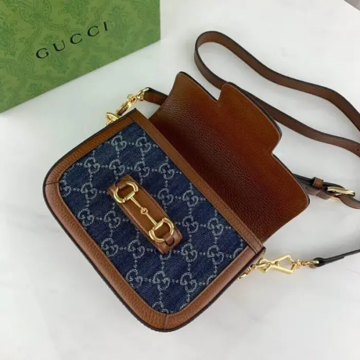 this bag showcases denim in a whole new light. The iconic Horsebit hardware
