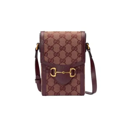 Introducing the Gucci Horsebit 1955 Mini Bag 625615 in Burgundy GG Canvas. This stunning accessory is designed with impeccable attention to detail