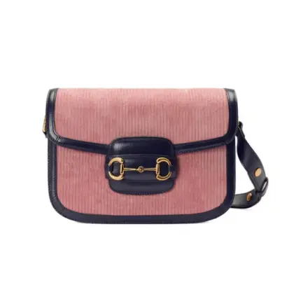 Introducing the Gucci Horsebit 1955 Small Bag 602204 in Pink Corduroy. This stunning bag is a recreation of an archival design