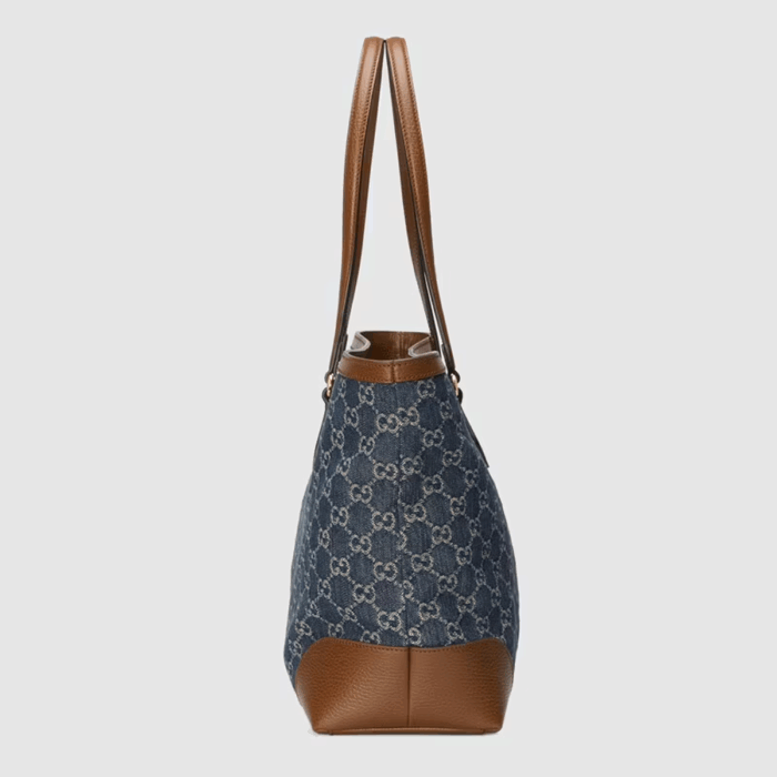 the Ophidia is presented in organic GG jacquard denim. The vintage inspired style is completed by the Double G—an archival symbol from the '70s.