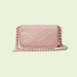 it is introduced as part of the GG Marmont universe in pink chevron matelassé leather with a chain strap.
