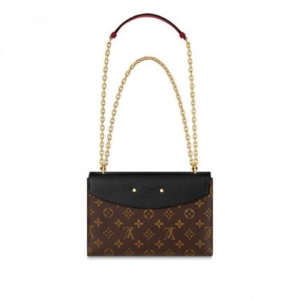 accented with a golden clasp borrowed from historic Louis Vuitton trunks. The sliding chain is fitted with a leather pad for comfort and adjusts to shoulder- or cross-body length. Perfect for day-to-evening wear