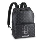 This Apollo backpack is decorated with the Louis Vuitton mascot Vivienne painted by Kim Jones. Made of Monogram Eclipse canvas