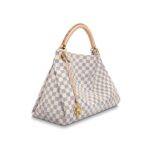 its exquisite handcrafted leather handle adds a luxurious crowning touch.16.14 x 12.60 x 8.66 inches(Length x Height x Width)•Damier Azur coated canvas•Microfiber lining•Gold-color hardware•Reinforced leather handle with cross stitching for shoulder or elbow carry•Large inside zipped pocket•6 inside flat pockets (3 on each side)•Keybell with key ring and hook•4 protective bottom studsMore Information