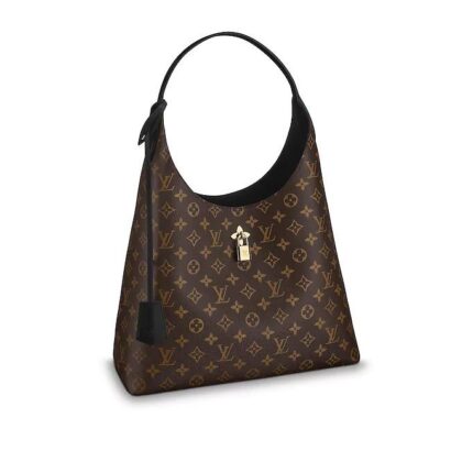 This casual-chic hobo style in the Maison's iconic canvas features a Monogram Flower padlock in shiny golden metal