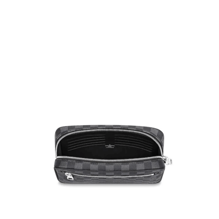its Damier Graphite canvas sports a matte finish for a refined