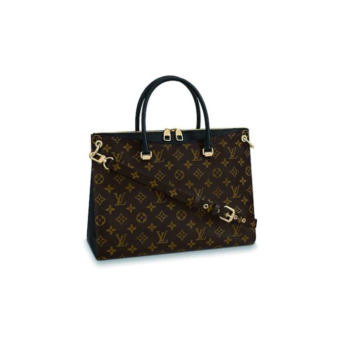The glamorous Pallas combines iconic Monogram canvas with colorful grained leather for a very feminine