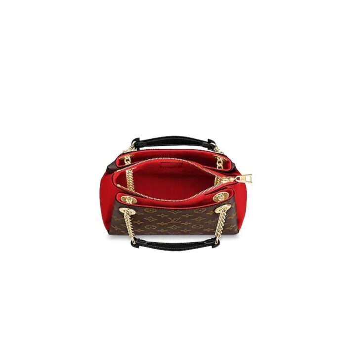 body-friendly and easy to wear.DETAILED FEATURES24.0 x 17.0 x 11.0 cm(length x height x width)•L 9.8 x H 6.7 x W 5.1 inches•Cerise Red•Monogram coated canvas and grained calf leather•Smooth cowhide trim•Microfiber lining•Gold-color hardware•Sliding chain with 2 smooth cowhide shoulder pads•Zipped closure•3 separate compartments: a centra•L compartment with zipped closure and 2 side compartments•4 base feet•4 metal eyelets with leather framing