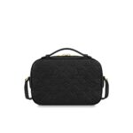 either carried by the supple top handle or suspended from the adjustable shoulder strap.Detailed Features8.66 x 6.30 x 3.15 inches(Length x Height x Width)•Black•Embossed supple grained cowhide leather and supple grained cowhide leather•Supple grained cowhide leather trim•Microfiber lining•Gold-color hardware•Top handle•Adjustable strap (drop: min. 56 cm/22 inches