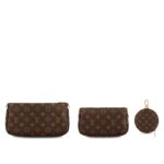 it has both a removable gold-tone chain and an adjustable Louis Vuitton inscribed Jacquard strap for multiple carrying options.Detailed Features9.45 x 6.30 x 2.36 inches(Length x Height x Width)•Pochette Accessoires – L 9.25 x H 5.3 x W 1.6 inches•Mini Pochette Accessoires – L 5.5 x H 3.5 x W 0.8 inches•Round Zip Coin Purse – L 3.5 x H 3.5 x W 0.8 inches•Khaki•Monogram coated canvas•Natural cowhide-leather trim•Textile lining•Gold-color hardware•Adjustable strap (drop: min. 37 cm/14.5 inches