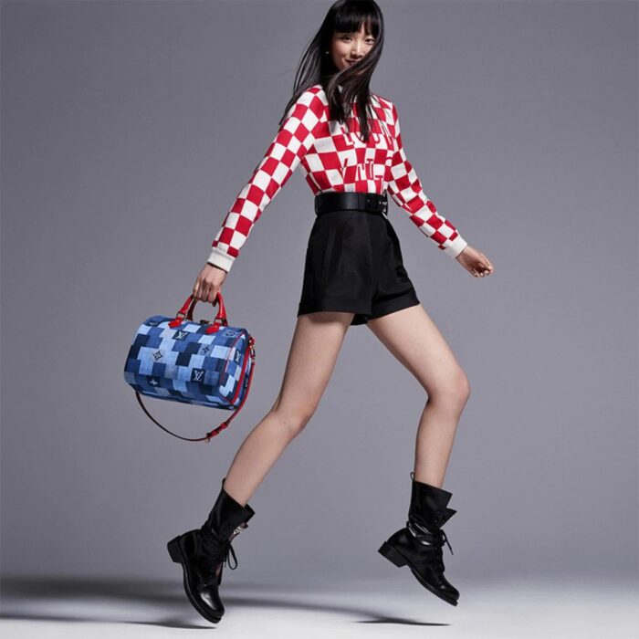 the combination of Damier and Monogram motifs creates an illusion of texture