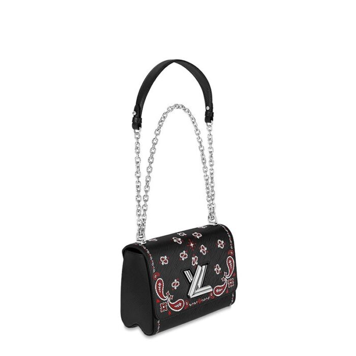 the bandana-inspired pattern complements the bag’s classic lines. The silver-color LV twist-lock opening and sliding chain anchor the bag in glamourous Twist territory.Detailed Features7.48 x 5.91 x 3.54 inches( lengthx heightx width )•Black•Printed Epi leather•Epi-leather trim•Microfiber lining•Silver-color hardware•Sliding chain strap (drop: min. 30 cm/11.8 inches