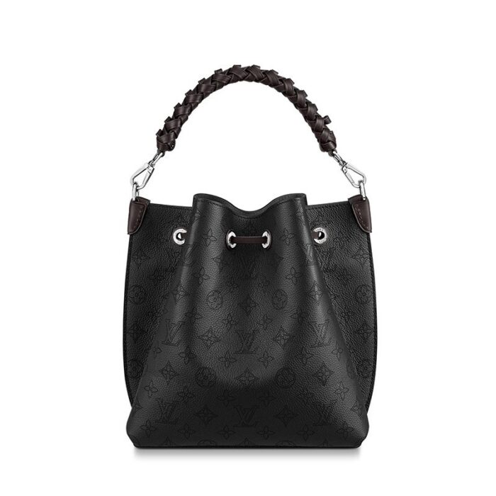 which adjusts for short- and long-shoulder or hands-free cross-body wear. Crafted signature details include a name tag and keybell in smooth calfskin.Detailed Features9.84 x 9.84 x 7.87 inches(length x height x width)•Black•Mahina perforated calf leather•Calf-leather trim•Microfiber lining•Silver-color hardware•Braided handle for hand or elbow carry•Removable