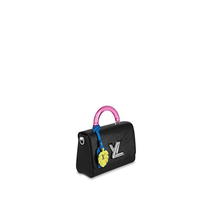 max. 56 cm/22 inches) for shoulder or cross body carry•Plexiglass handle for hand carry•Transforming signature LV Twist lock•Inside flat pocket with removable mirror•Large inside pocket