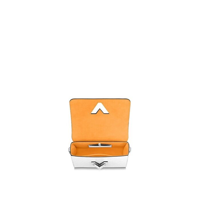 max. 56 cm/22 inches) for shoulder or cross body carry•Plexiglass handle for hand carry•Transforming signature LV Twist lock•Inside flat pocket with removable mirror•Large inside pocket