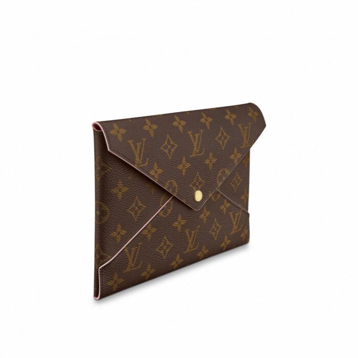 or checkbook; a medium one for a passport or keys; and a smaller one for cards or coins.Detailed features3 pochettes:•1 large for iPad: 9 x 6.5 x 0.1 inches•1 medium for passport: 6 x 4.5 x 0.1 inches•1 small for card envelope: 3.9 x 2.8 x 0.1 inches•Monogram coated canvas•Cowhide leather lining•Shiny gold colored metallic pieces