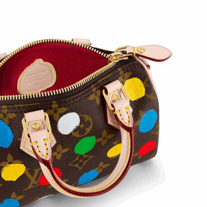 sans-serif; font-size: 18px; letter-spacing: 0.4px;">The LVxYK Nano Speedy joins the celebration of art and craftsmanship as part of the Louis Vuitton x Yayoi Kusama collection. The venerated Japanese artist has used dots as a recurring visual theme throughout her career. For this user-friendly clutch