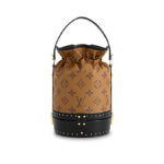 this new model revisits the iconic Noé design with a modern twist. The mix of supple Monogram Reverse canvas and rigid cowhide leather highlights House craftsmanship