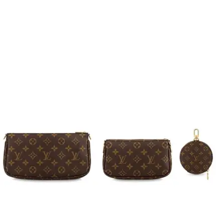 a Mini Pochette Accessoires and a Round Coin Purse. Fashioned from Monogram canvas with a mini Monogram pattern on the sides of the two pochettes