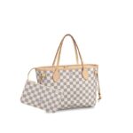 The Neverfull PM tote pairs timeless design with heritage details. Crafted from Damier Azur canvas with natural cowhide trim