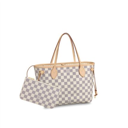 The Neverfull PM tote pairs timeless design with heritage details. Crafted from Damier Azur canvas with natural cowhide trim
