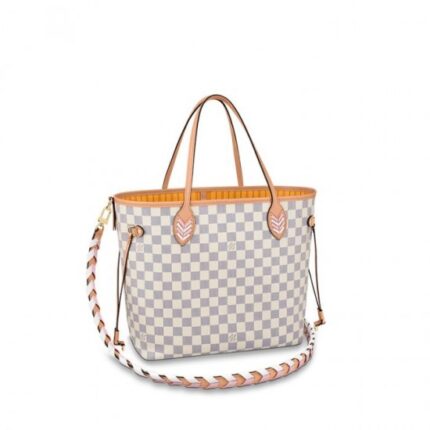 Detailed Features12.2 x 11 x 5.5 inches(Length x Height x Width)•Pink•Damier Azur coated canvas•Cowhide-leather trim•Striped textile lining•Gold-color hardware•4 side leather laces•Large interior•Flat
