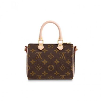 The Nano Speedy is a perfect miniature version of Louis Vuitton's iconic Speedy bag. Crafted from Monogram canvas with natural leather trim