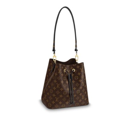 10.2 x 8.7 x 10.8 inches•Monogram coated canvas•Colorful calf-leather trim•Colorful bonded microfiber lining•Gold-color metal hardware•Drawstring closure•Adjustable long strap with press studs•Inside zipped pocket