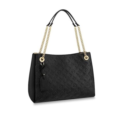 •L 14.6 x H 10.2 x W 5.9 inches•Black•Embossed and smooth cowhide•Smooth supple cowhide trim•Textile lining•Gold-color hardware•Chain handles with 2 smooth calf-leather shoulder pads•Zip closure•3 separate compartments: 1 central compartment with zipped closure and 2 side compartments with magnet closures•Double smartphone pocket inside•4 base feet•Smooth calf-leather name tag•4 eyelets with metal framing and D-ring
