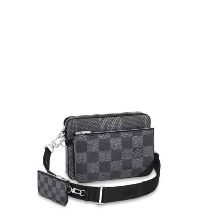 <div>This new version of the Trio Messenger combines the versatility of a modular bag with the eye-catching elegance of Damier Graphite 3D canvas in subtle shades of gray. The removable zipped front pouch and coin purse make it a practical carrier for everyday necessities