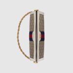 with retro-inspired details and classic brand elements. Small shoulder bag in beige and ebony GG Supreme canvas with classic white leather trim and red and blue striped web intarsia. Vintage-inspired structured shape with chain strap and Double G hardware.