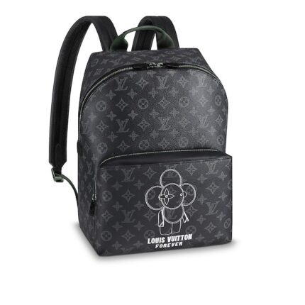 This Apollo backpack is decorated with the Louis Vuitton mascot Vivienne painted by Kim Jones. Made of Monogram Eclipse canvas