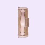 bringing structure and movement to this padlock mini bag. This beige and light pink canvas interpretation becomes an ode to timeless pieces and everlasting design. A detachable shoulder strap lends versatility to styling