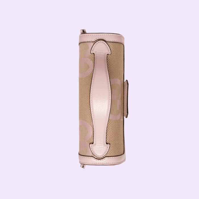 bringing structure and movement to this padlock mini bag. This beige and light pink canvas interpretation becomes an ode to timeless pieces and everlasting design. A detachable shoulder strap lends versatility to styling