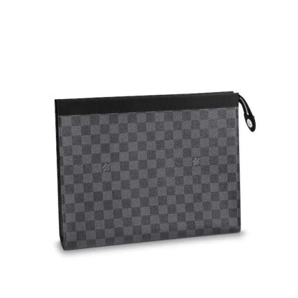 The Pochette Voyage in Damier Graphite canvas is a smart