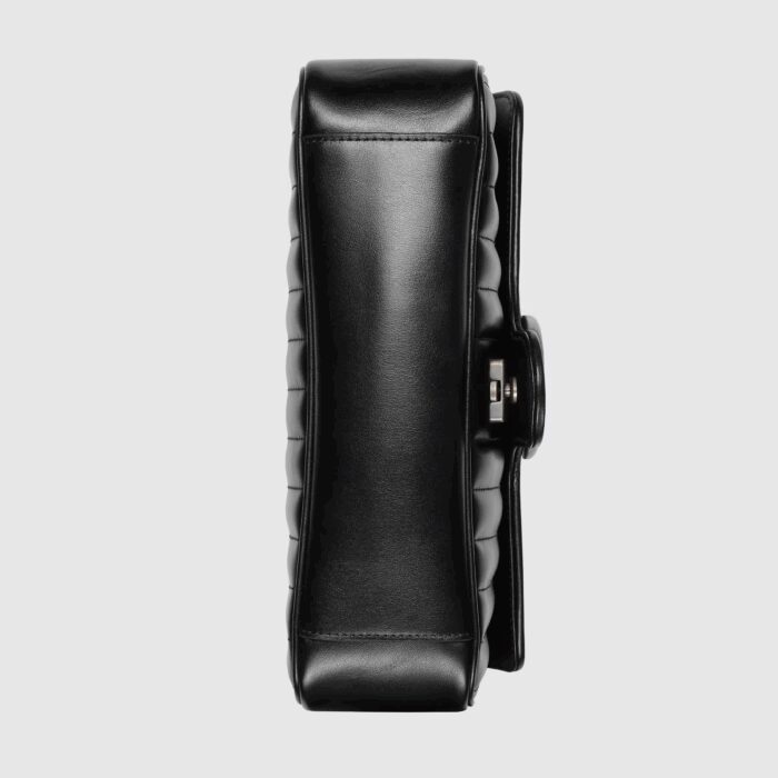 the small shoulder bag is reimagined with a new geometric take on its signature finish that combines vertical and diagonal motifs.