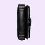 this shoulder bag is presented in black leather with tonal hardware.